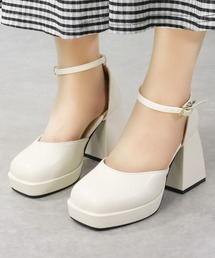 LOVEHUNTER /厚底 セパレートパンプス レディース 9.5cm チャンキーヒール アンクルストラップ プラットフォーム 美脚 モード バレエコア (1580)