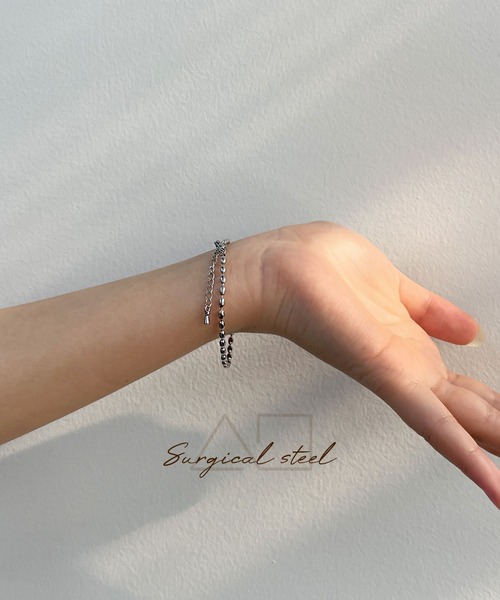 CEMONEMO（セモネモ）の「【金属アレルギー対応】 オーバルボールチェーン ブレスレット / サージカルステンレス 316L（ブレスレット・レディース・シルバー/ゴールド・FREE）」の2枚目の写真