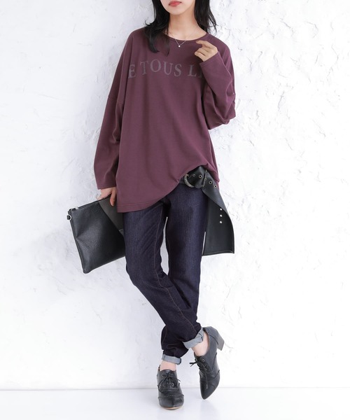 osharewalker（オシャレウォーカー）の「【廃盤】『かすれロゴプリントロンT』（Tシャツ/カットソー・レディース・チャコール/オフホワイト/ワイン・FREE）」の11枚目の写真