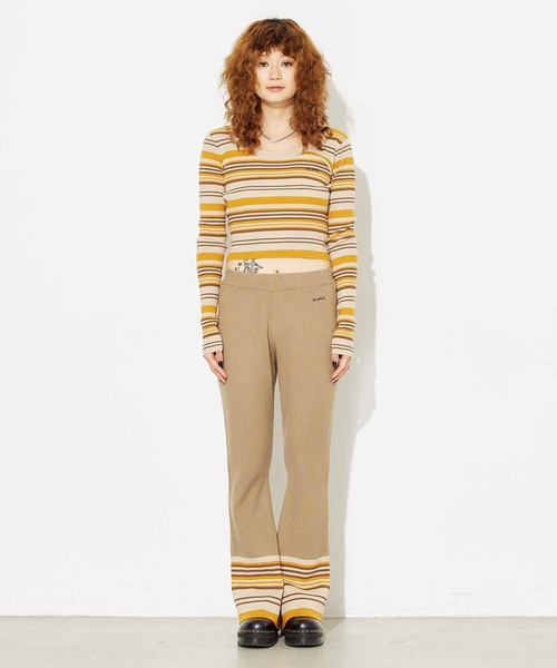 X-girl（エックスガール）の「PARTIAL STRIPE KNIT PANTS（その他パンツ・レディース・ブラック/ベージュ/グリーン・ONE SIZE）」の4枚目の写真
