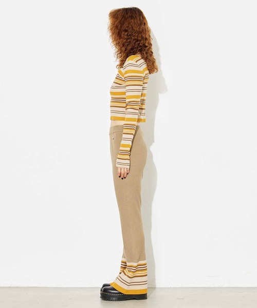 X-girl（エックスガール）の「PARTIAL STRIPE KNIT PANTS（その他パンツ・レディース・ブラック/ベージュ/グリーン・ONE SIZE）」の5枚目の写真