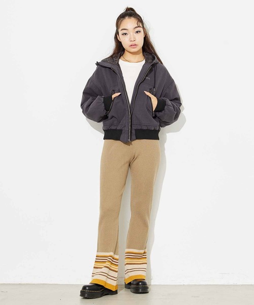 X-girl（エックスガール）の「PARTIAL STRIPE KNIT PANTS（その他パンツ・レディース・ブラック/ベージュ/グリーン・ONE SIZE）」の8枚目の写真