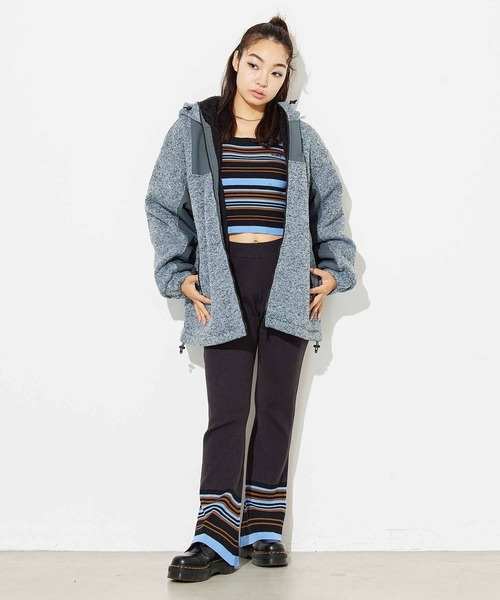 X-girl（エックスガール）の「PARTIAL STRIPE KNIT PANTS（その他パンツ・レディース・ブラック/ベージュ/グリーン・ONE SIZE）」の11枚目の写真