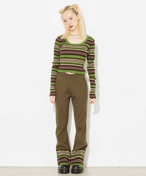 X-girl（エックスガール）の「PARTIAL STRIPE KNIT PANTS（その他パンツ・レディース・ブラック/ベージュ/グリーン・ONE SIZE）」の14枚目の写真