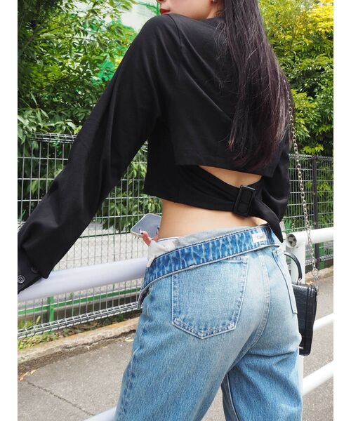 EVRIS（エヴリス）の「バックオープンシャツトップス（Tシャツ/カットソー・レディース・マスタード/アイボリー/ブラック・FREE）」の6枚目の写真