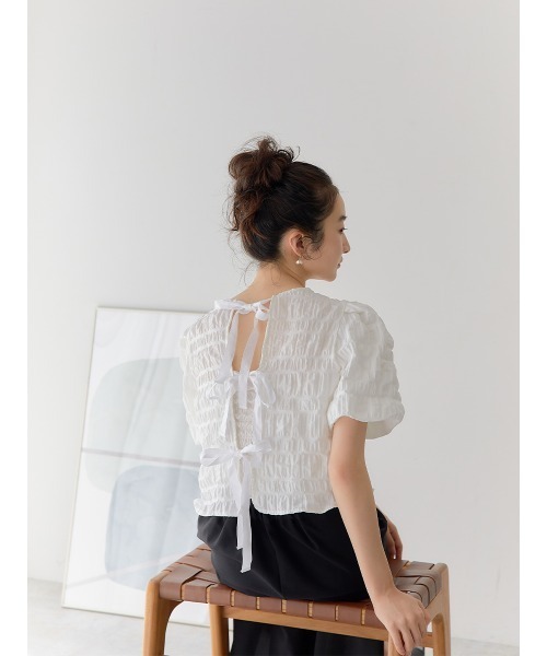 Ayla（アイラ）の「back ribbon waffle tops（シャツ/ブラウス・レディース・アイボリー/ブラック・FREE）」の7枚目の写真