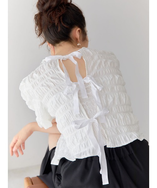 Ayla（アイラ）の「back ribbon waffle tops（シャツ/ブラウス・レディース・アイボリー/ブラック・FREE）」の12枚目の写真