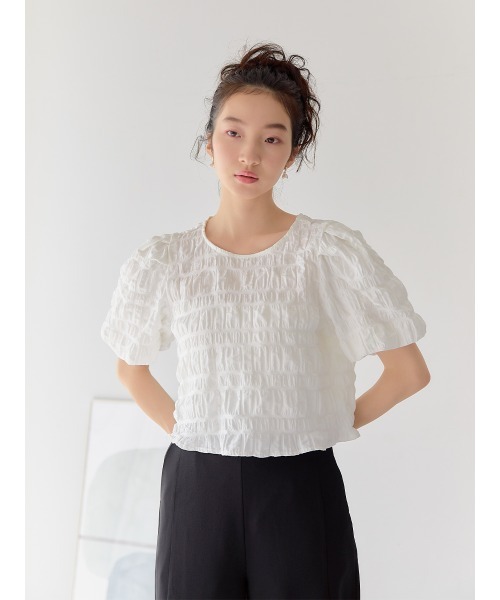 Ayla（アイラ）の「back ribbon waffle tops（シャツ/ブラウス・レディース・アイボリー/ブラック・FREE）」の3枚目の写真