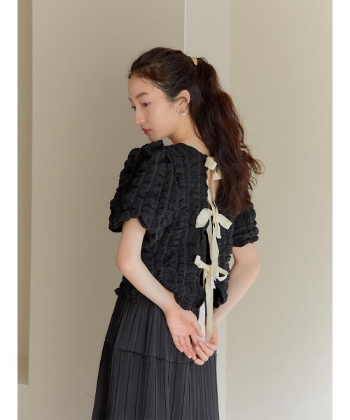 Ayla（アイラ）の「back ribbon waffle tops（シャツ/ブラウス・レディース・アイボリー/ブラック・FREE）」の13枚目の写真