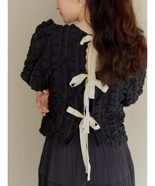 Ayla（アイラ）の「back ribbon waffle tops（シャツ/ブラウス・レディース・アイボリー/ブラック・FREE）」の16枚目の写真
