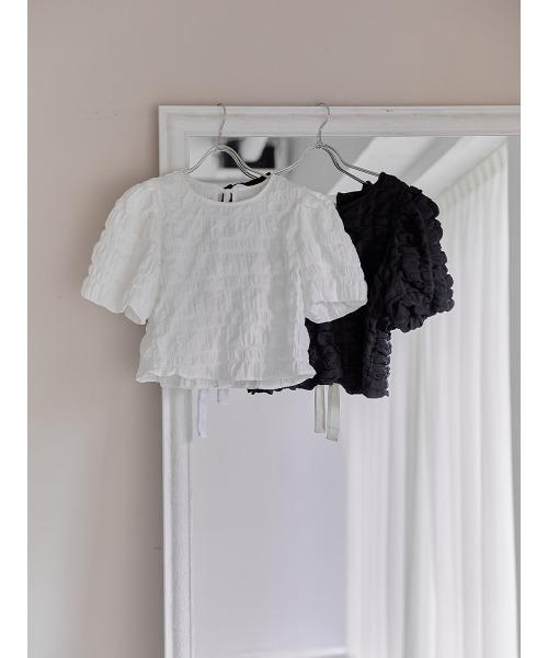 Ayla（アイラ）の「back ribbon waffle tops（シャツ/ブラウス・レディース・アイボリー/ブラック・FREE）」の4枚目の写真