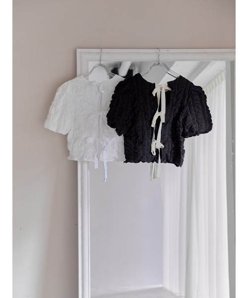 Ayla（アイラ）の「back ribbon waffle tops（シャツ/ブラウス・レディース・アイボリー/ブラック・FREE）」の10枚目の写真