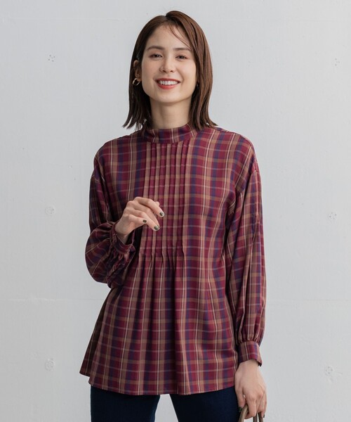 セール】【洗える】ピンタックチェックブラウス（シャツ/ブラウス