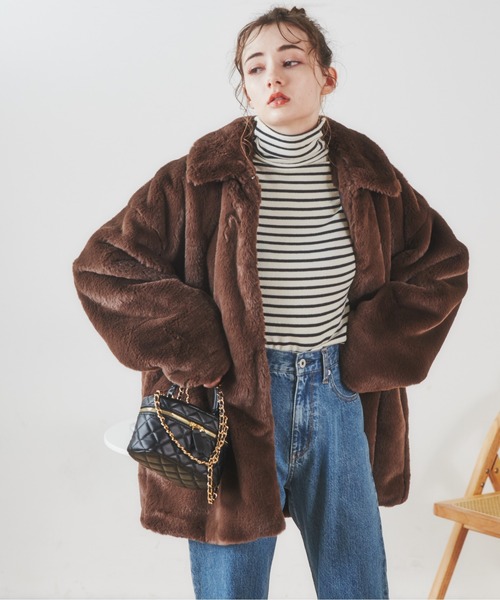 ANGIE（アンジー）の「エコファーコート（ブルゾン・レディース・アイボリー/ブラウン・FREE）」の11枚目の写真