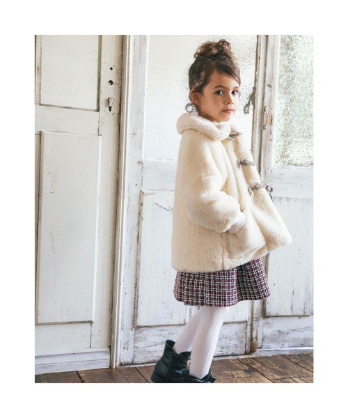 BeBe（ベベ）の「BeBe/フェイクファー襟付きリボンコート(90~150cm)（その他アウター・キッズ・オフホワイト・150/110/100/130/120/140/90）」の10枚目の写真