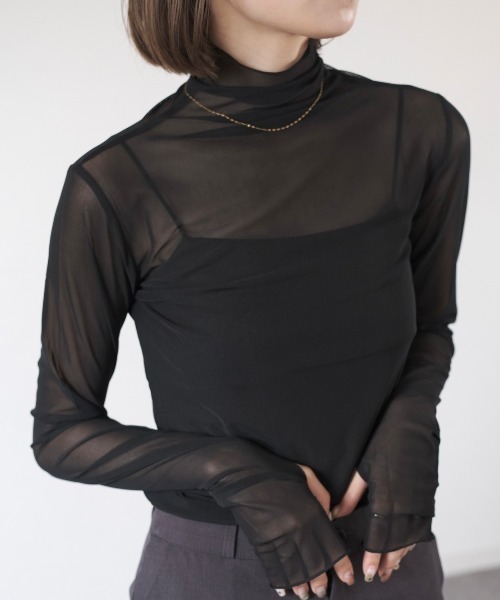 Reurie'（レウリィ）の「ハイネックフィンガーホールシアートップ/high neck finger hole sheer top（その他トップス・レディース・アイボリー/ブラック・FREE）」の7枚目の写真