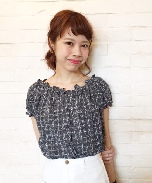 Kastane（カスタネ）の「【Kastane】ウインドーペンプリントトップス（Tシャツ/カットソー・レディース・オフホワイト/グレー/ネイビー・FREE）」の3枚目の写真