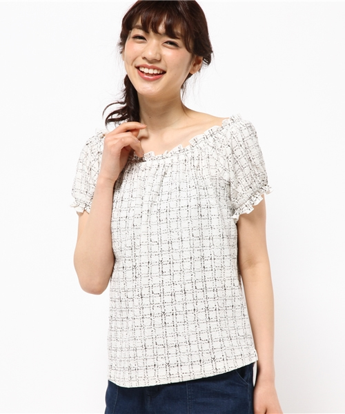 Kastane（カスタネ）の「【Kastane】ウインドーペンプリントトップス（Tシャツ/カットソー・レディース・オフホワイト/グレー/ネイビー・FREE）」の6枚目の写真