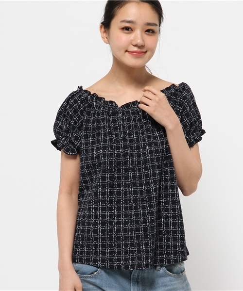 Kastane（カスタネ）の「【Kastane】ウインドーペンプリントトップス（Tシャツ/カットソー・レディース・オフホワイト/グレー/ネイビー・FREE）」の8枚目の写真