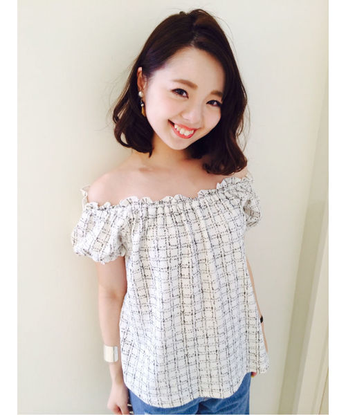 Kastane（カスタネ）の「【Kastane】ウインドーペンプリントトップス（Tシャツ/カットソー・レディース・オフホワイト/グレー/ネイビー・FREE）」の12枚目の写真