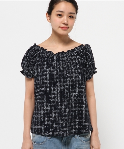 Kastane（カスタネ）の「【Kastane】ウインドーペンプリントトップス（Tシャツ/カットソー・レディース・オフホワイト/グレー/ネイビー・FREE）」の13枚目の写真