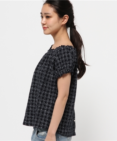 Kastane（カスタネ）の「【Kastane】ウインドーペンプリントトップス（Tシャツ/カットソー・レディース・オフホワイト/グレー/ネイビー・FREE）」の14枚目の写真