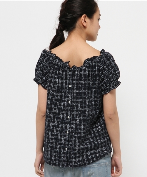 Kastane（カスタネ）の「【Kastane】ウインドーペンプリントトップス（Tシャツ/カットソー・レディース・オフホワイト/グレー/ネイビー・FREE）」の15枚目の写真