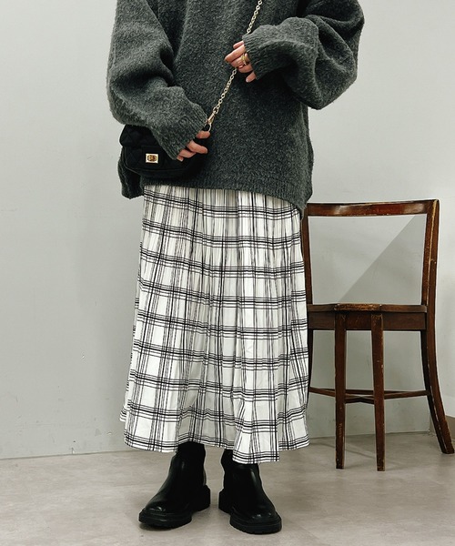un dix cors（アンディコール）の「チェック柄消しプリーツスカート（スカート・レディース・ブラック/ホワイト・FREE）」の19枚目の写真