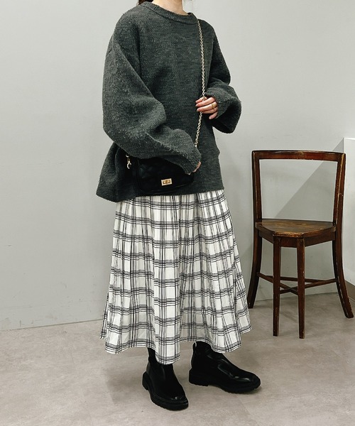 un dix cors（アンディコール）の「チェック柄消しプリーツスカート（スカート・レディース・ブラック/ホワイト・FREE）」の6枚目の写真