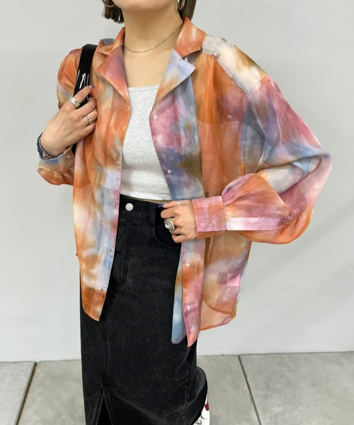 WHO'S WHO gallery（フーズフーギャラリー）の「アソートシフォンビッグシャツ（シャツ/ブラウス・レディース・グリーン/ブラウン/オレンジ系・FREE）」の3枚目の写真