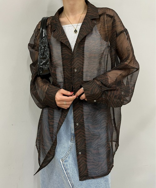 WHO'S WHO gallery（フーズフーギャラリー）の「アソートシフォンビッグシャツ（シャツ/ブラウス・レディース・グリーン/ブラウン/オレンジ系・FREE）」の4枚目の写真