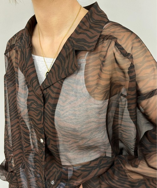 WHO'S WHO gallery（フーズフーギャラリー）の「アソートシフォンビッグシャツ（シャツ/ブラウス・レディース・グリーン/ブラウン/オレンジ系・FREE）」の5枚目の写真