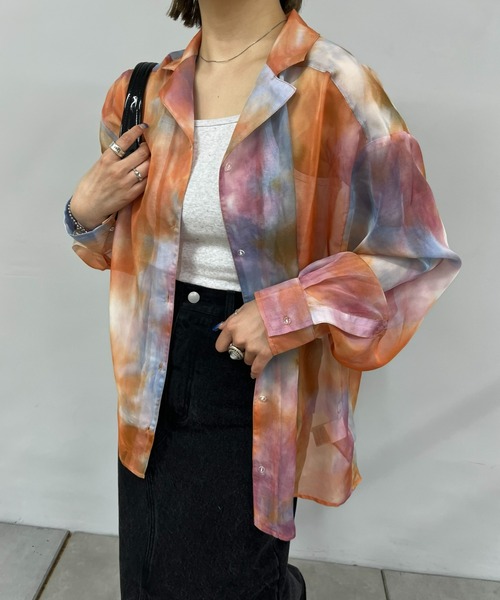 WHO'S WHO gallery（フーズフーギャラリー）の「アソートシフォンビッグシャツ（シャツ/ブラウス・レディース・グリーン/ブラウン/オレンジ系・FREE）」の8枚目の写真