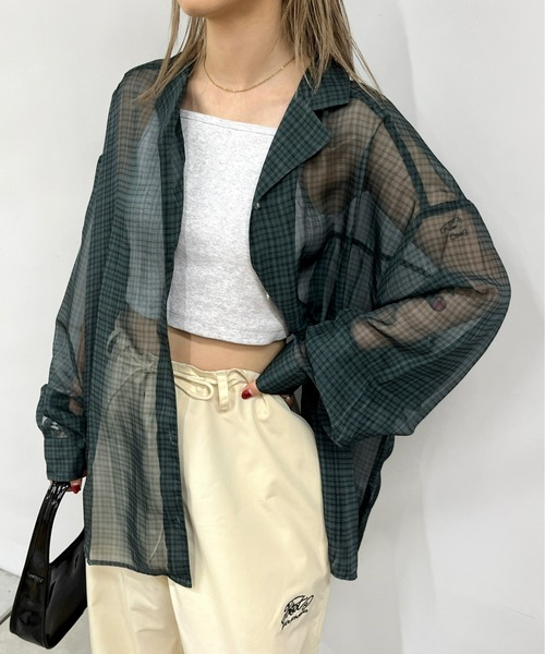 WHO'S WHO gallery（フーズフーギャラリー）の「アソートシフォンビッグシャツ（シャツ/ブラウス・レディース・グリーン/ブラウン/オレンジ系・FREE）」の6枚目の写真