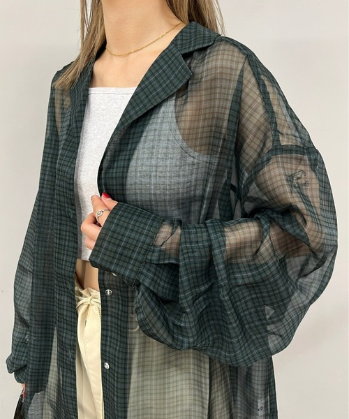 WHO'S WHO gallery（フーズフーギャラリー）の「アソートシフォンビッグシャツ（シャツ/ブラウス・レディース・グリーン/ブラウン/オレンジ系・FREE）」の7枚目の写真