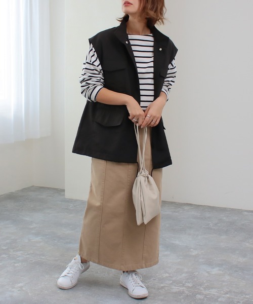 Social GIRL（ソーシャルガール）の「スタンドカラーポケットフィシングベスト（ベスト・レディース・ブラック/アイボリー/カーキ・M）」の22枚目の写真