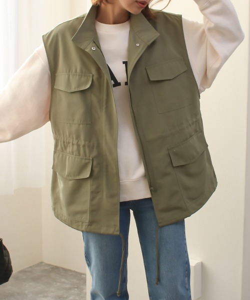 Social GIRL（ソーシャルガール）の「スタンドカラーポケットフィシングベスト（ベスト・レディース・ブラック/アイボリー/カーキ・M）」の16枚目の写真