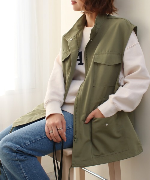 Social GIRL（ソーシャルガール）の「スタンドカラーポケットフィシングベスト（ベスト・レディース・ブラック/アイボリー/カーキ・M）」の17枚目の写真