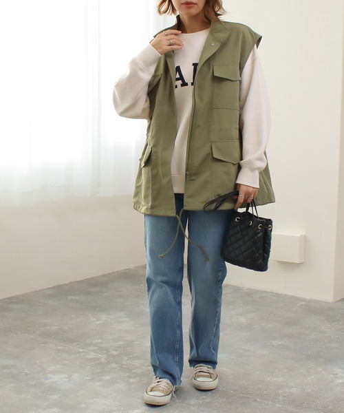 Social GIRL（ソーシャルガール）の「スタンドカラーポケットフィシングベスト（ベスト・レディース・ブラック/アイボリー/カーキ・M）」の18枚目の写真