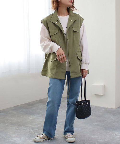 Social GIRL（ソーシャルガール）の「スタンドカラーポケットフィシングベスト（ベスト・レディース・ブラック/アイボリー/カーキ・M）」の19枚目の写真