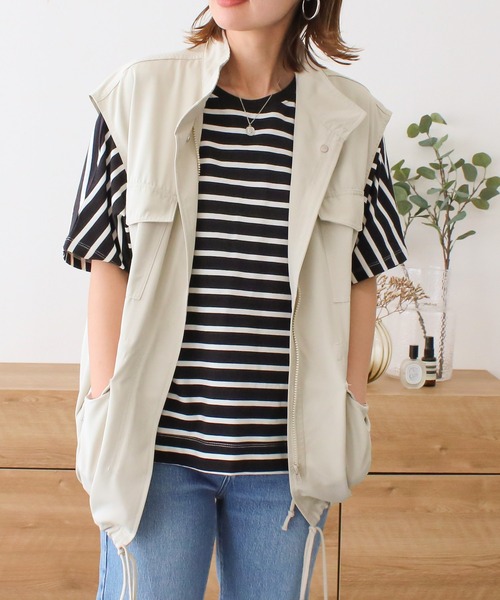 Social GIRL（ソーシャルガール）の「スタンドカラーポケットフィシングベスト（ベスト・レディース・ブラック/アイボリー/カーキ・M）」の6枚目の写真