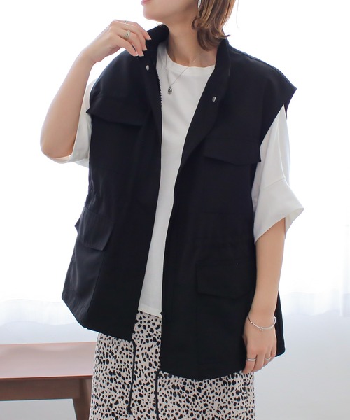 Social GIRL（ソーシャルガール）の「スタンドカラーポケットフィシングベスト（ベスト・レディース・ブラック/アイボリー/カーキ・M）」の5枚目の写真