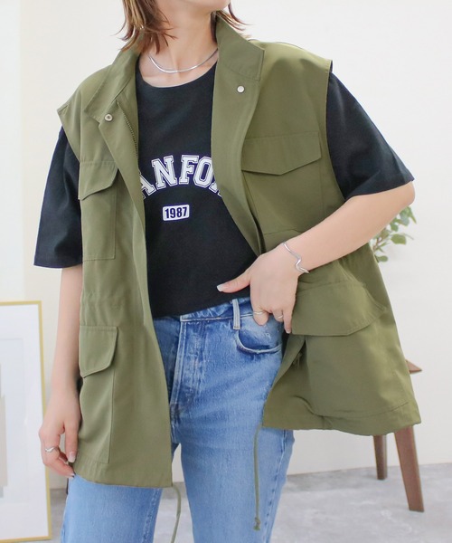 Social GIRL（ソーシャルガール）の「スタンドカラーポケットフィシングベスト（ベスト・レディース・ブラック/アイボリー/カーキ・M）」の12枚目の写真