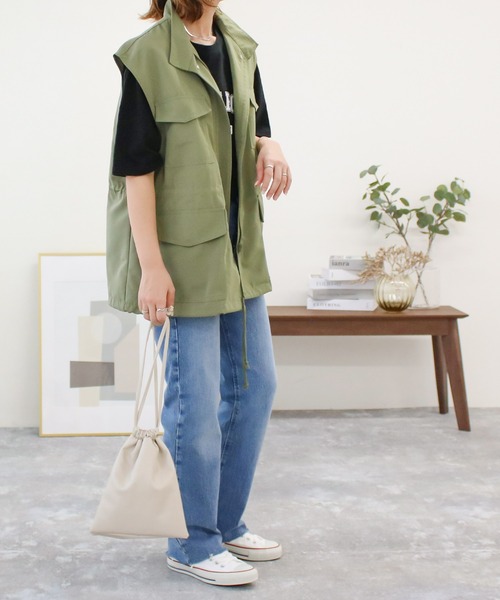 Social GIRL（ソーシャルガール）の「スタンドカラーポケットフィシングベスト（ベスト・レディース・ブラック/アイボリー/カーキ・M）」の13枚目の写真