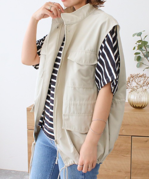 Social GIRL（ソーシャルガール）の「スタンドカラーポケットフィシングベスト（ベスト・レディース・ブラック/アイボリー/カーキ・M）」の7枚目の写真