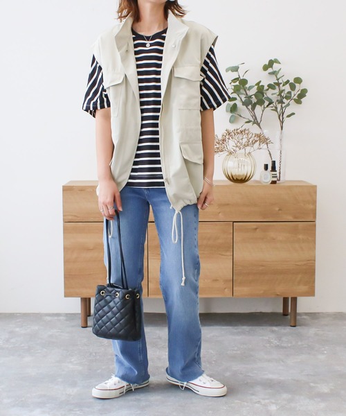 Social GIRL（ソーシャルガール）の「スタンドカラーポケットフィシングベスト（ベスト・レディース・ブラック/アイボリー/カーキ・M）」の8枚目の写真