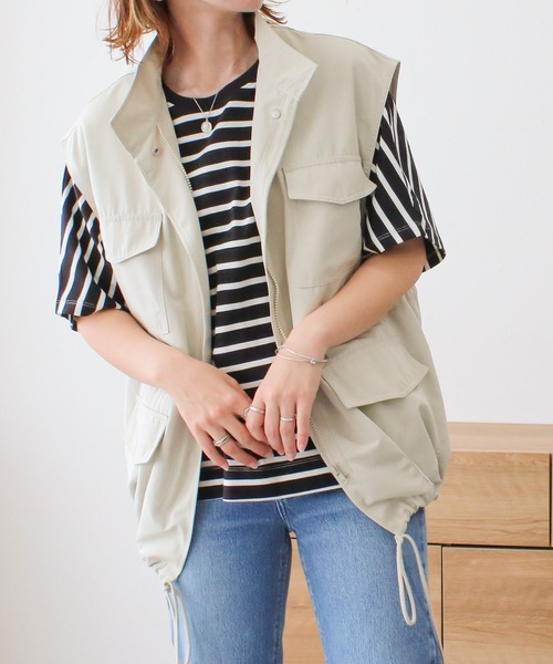 Social GIRL（ソーシャルガール）の「スタンドカラーポケットフィシングベスト（ベスト・レディース・ブラック/アイボリー/カーキ・M）」の9枚目の写真