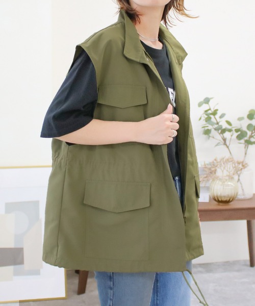 Social GIRL（ソーシャルガール）の「スタンドカラーポケットフィシングベスト（ベスト・レディース・ブラック/アイボリー/カーキ・M）」の21枚目の写真