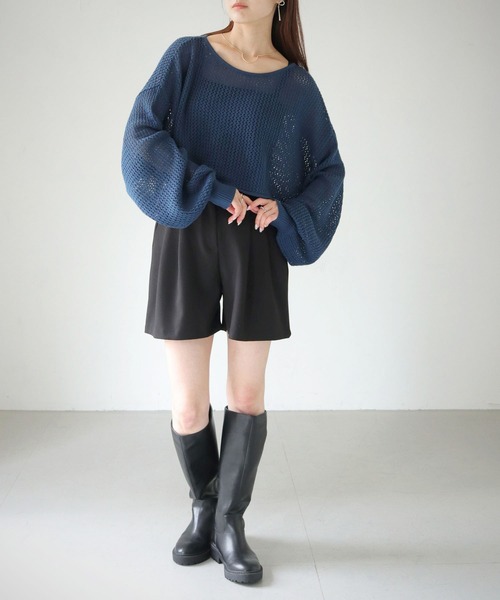 セール】【cheriella】WEB限定透かし編みショートニットプル