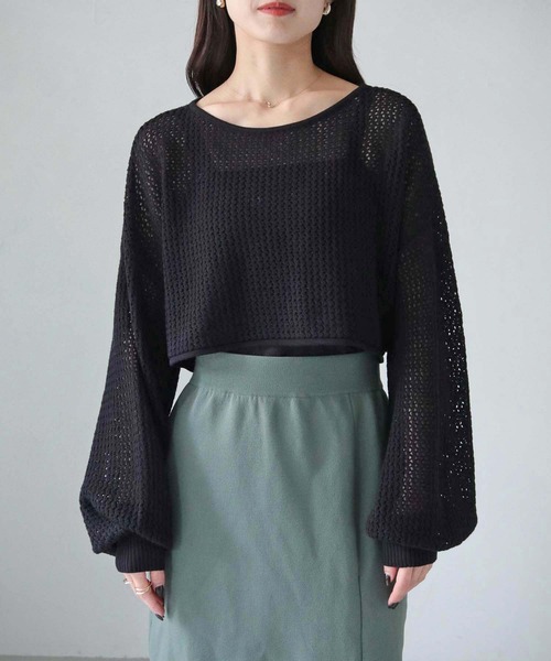 cheriella（シェリエラ）の「【cheriella】WEB限定透かし編みショートニットプルオーバー 新色追加（ニット/セーター・レディース・ブラック/アイボリー/パープル/ブルー・M）」の22枚目の写真